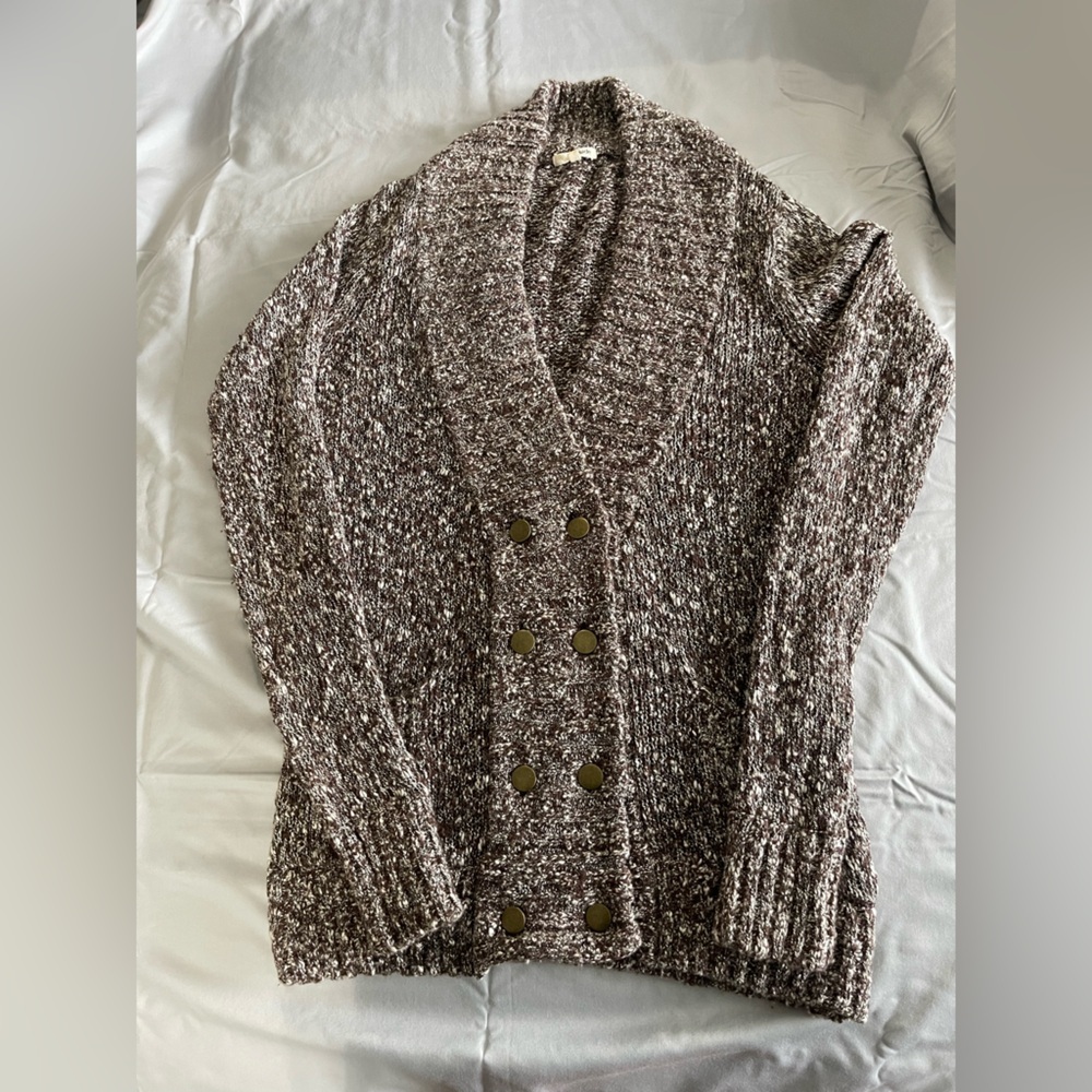 LA made Wool Blend Women’s Brown and White Button Up Cardigan Size Medium